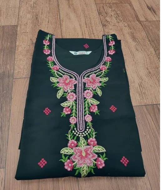 Neck Embroidered Kurti Black