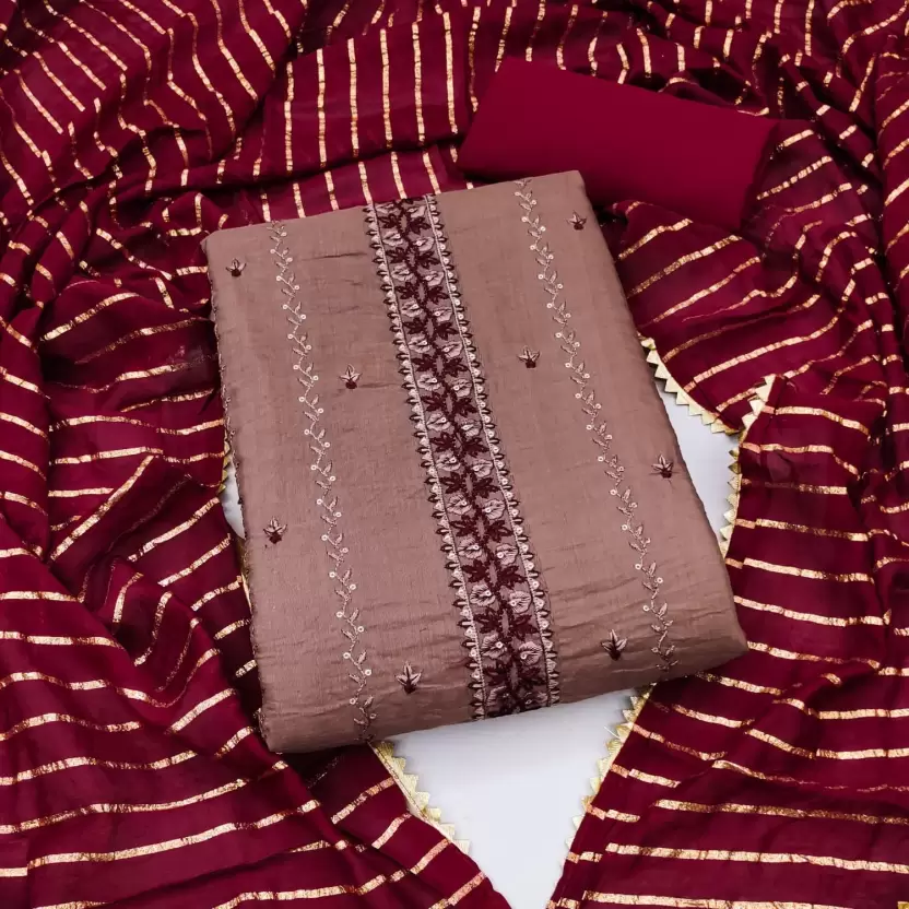 Cotton Blend Salwar Suit Material Embroidered