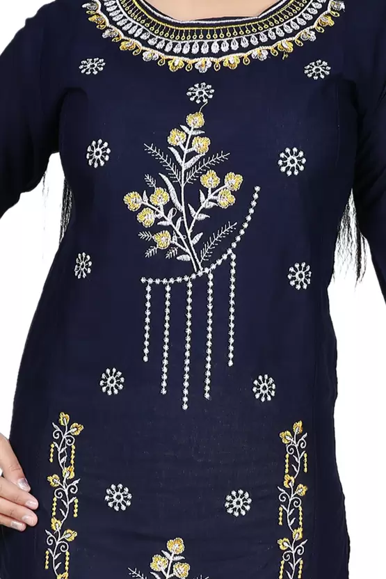 Girls Embroidered Cotton Rayon Straight Kurta