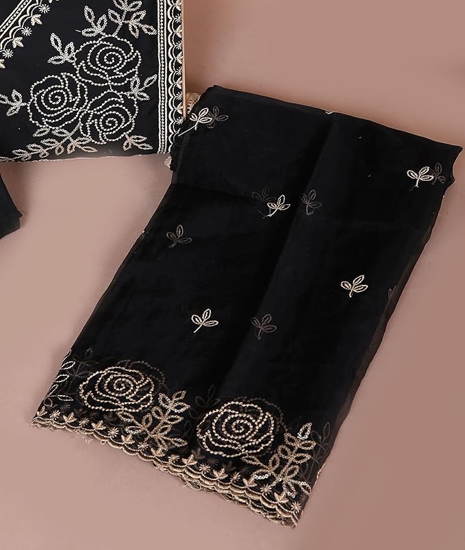 Women Unstitched Cotton Silk Fabric Embroidered Neckline Kurta pant Dupatta Set