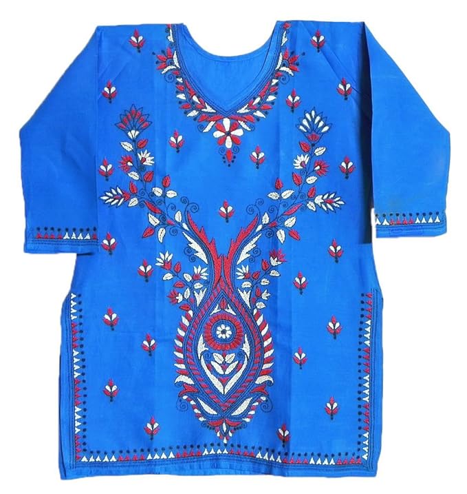 Kantha Stitch on Blue Kurti