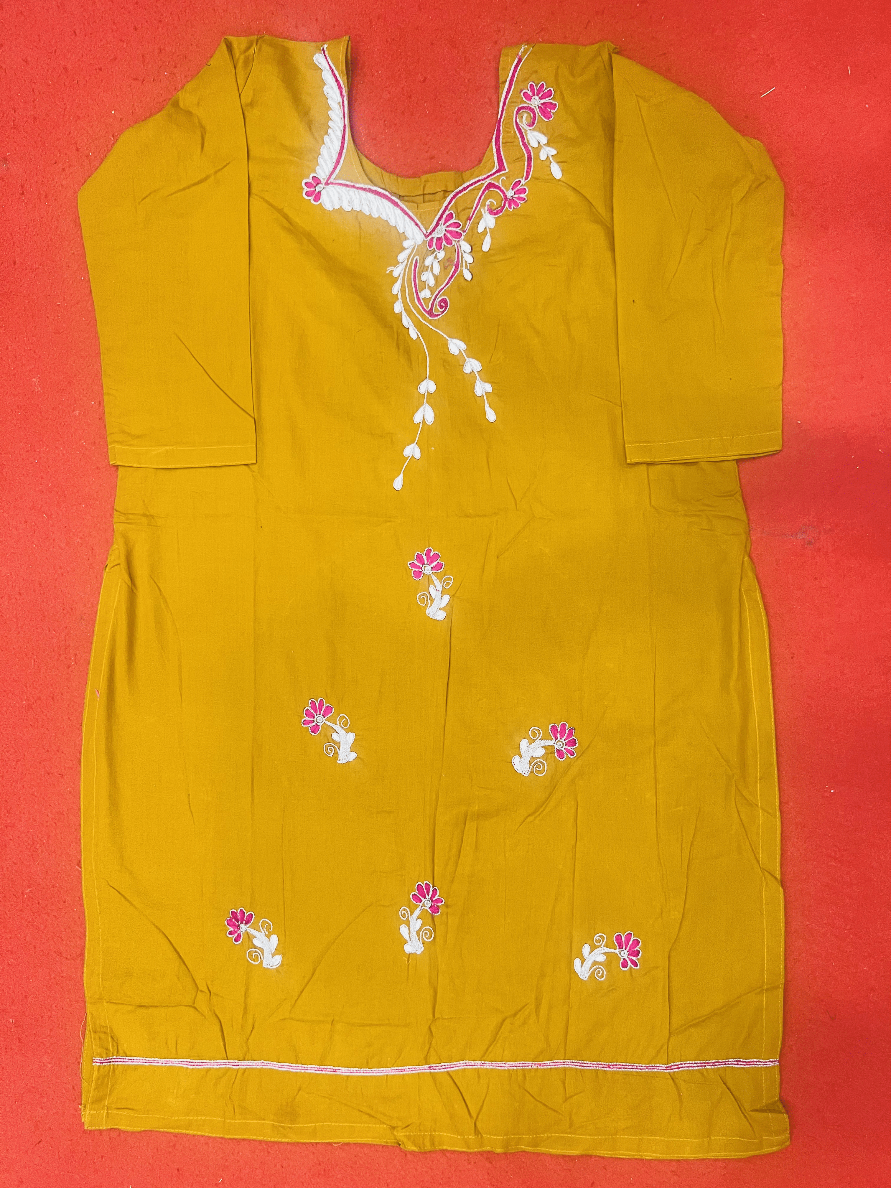 Designer Kantha Stitch hand Embroidered Cotton Short Kurti